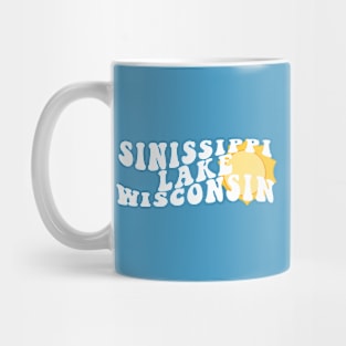 Sunshine in Sinissippi Lake Wisconsin Retro Wavy 1970s Summer Text Mug